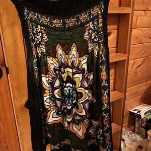 Green and black Strapless Multicolor Mandala Dress